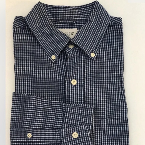 J.Crew Men Dress Shirt Blue White Plaid Small 100% Cotton Long Sleeve - Picture 9 of 9